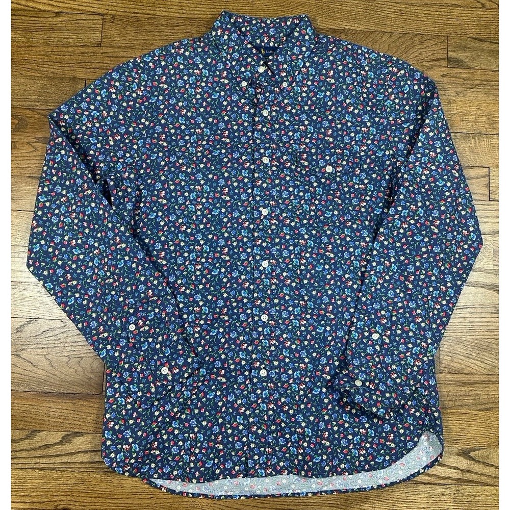 Ralph Lauren Men's Sz Medium Floral AOP Long Sleeve Button Up Shirt Pocket